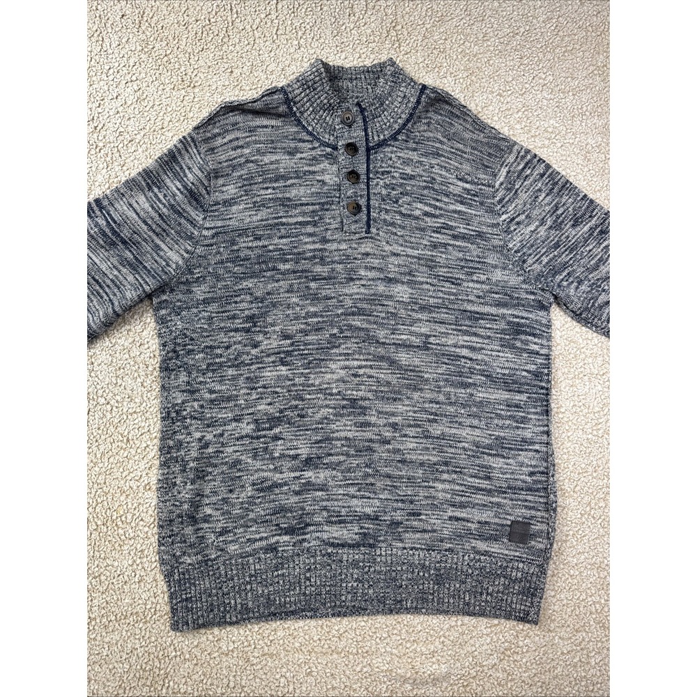 BUFFALO David Bitton 1/4 Button Up Collared Sweater Men XL Gray Marled Knit